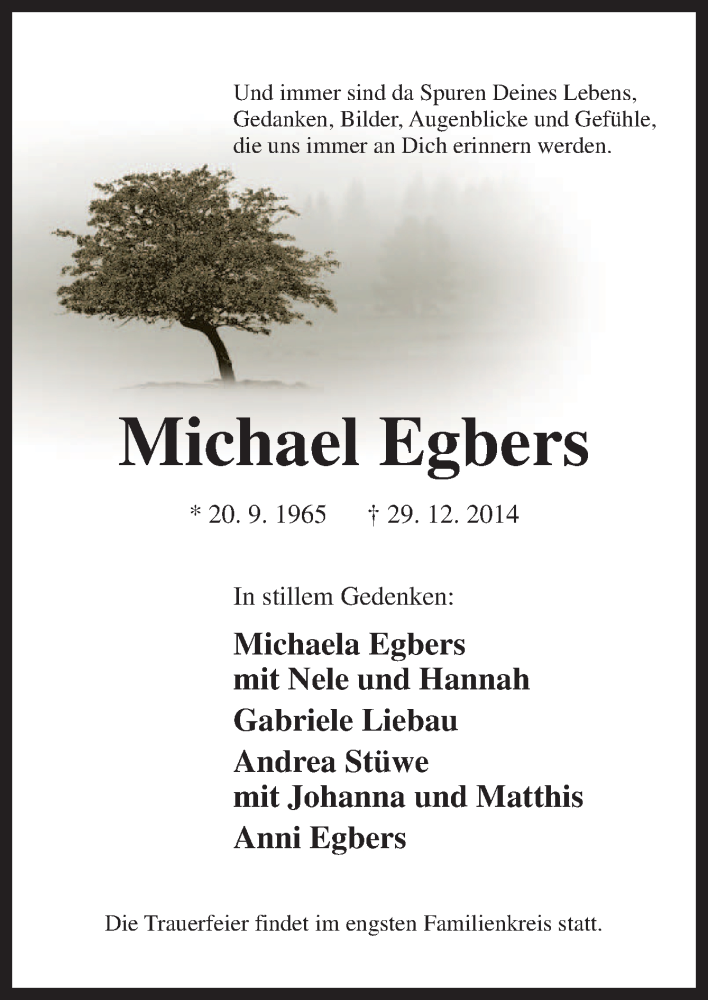  Traueranzeige für Michael Egbers vom 02.01.2015 aus Neue Osnabrücker Zeitung GmbH & Co. KG