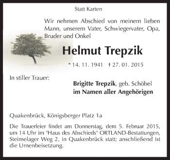 Traueranzeige von Helmut Trepzik von Neue Osnabrücker Zeitung GmbH & Co. KG