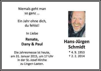 Traueranzeige von Hans-Jürgen Schmidt von Neue Osnabrücker Zeitung GmbH & Co. KG