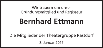 Traueranzeige von Bernhard Ettmann von Neue Osnabrücker Zeitung GmbH & Co. KG