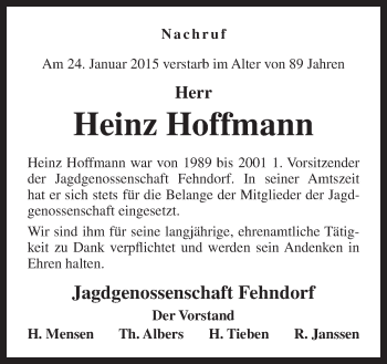 Traueranzeige von Heinz Hoffmann von Neue Osnabrücker Zeitung GmbH & Co. KG