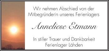 Traueranzeige von Anneliese Etmann von Neue Osnabrücker Zeitung GmbH & Co. KG