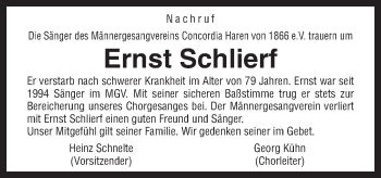 Traueranzeige von Ernst Schlierf von Neue Osnabrücker Zeitung GmbH & Co. KG