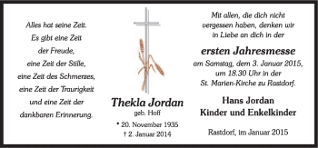 Traueranzeige von Thekla Jordan von Neue Osnabrücker Zeitung GmbH & Co. KG