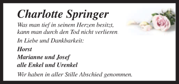 Traueranzeige von Charlotte Springer von Neue Osnabrücker Zeitung GmbH & Co. KG