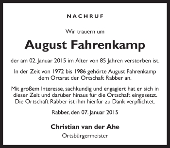 Traueranzeige von August Fahrenkamp von Neue Osnabrücker Zeitung GmbH & Co. KG