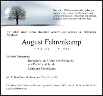 Traueranzeige von August Fahrenkamp von Neue Osnabrücker Zeitung GmbH & Co. KG