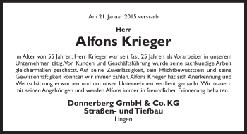 Traueranzeige von Alfons Krieger von Neue Osnabrücker Zeitung GmbH & Co. KG