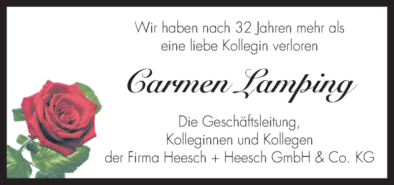  Traueranzeige für Carmen Lamping vom 07.01.2015 aus Neue Osnabrücker Zeitung GmbH & Co. KG