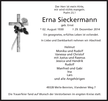 Traueranzeige von Erna Sieckermann von Neue Osnabrücker Zeitung GmbH & Co. KG