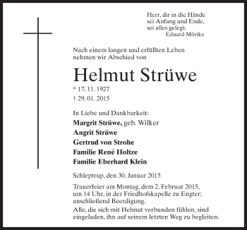 Traueranzeige von Helmut Strüwe von Neue Osnabrücker Zeitung GmbH & Co. KG