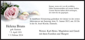 Traueranzeige von Helena Bruns von Neue Osnabrücker Zeitung GmbH & Co. KG