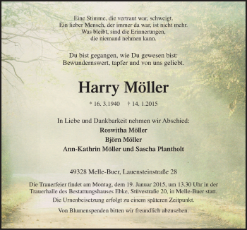 Traueranzeige von Harry Möller von Neue Osnabrücker Zeitung GmbH & Co. KG