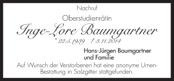 Traueranzeige von Hans-Jürgen Baumgartner von Neue Osnabrücker Zeitung GmbH & Co. KG