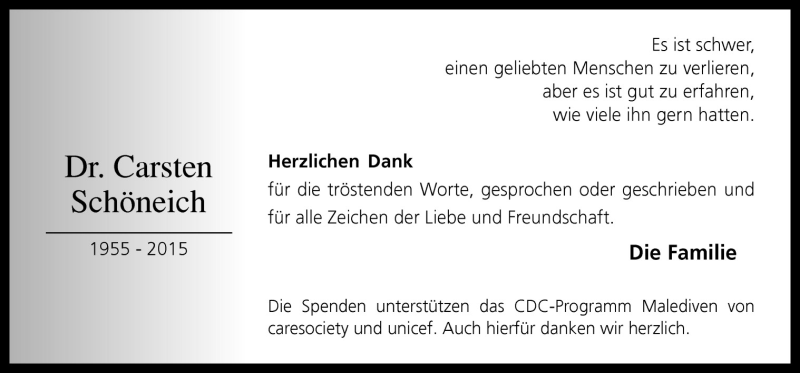  Traueranzeige für Carsten Schöneich vom 10.10.2015 aus Neue Osnabrücker Zeitung GmbH & Co. KG