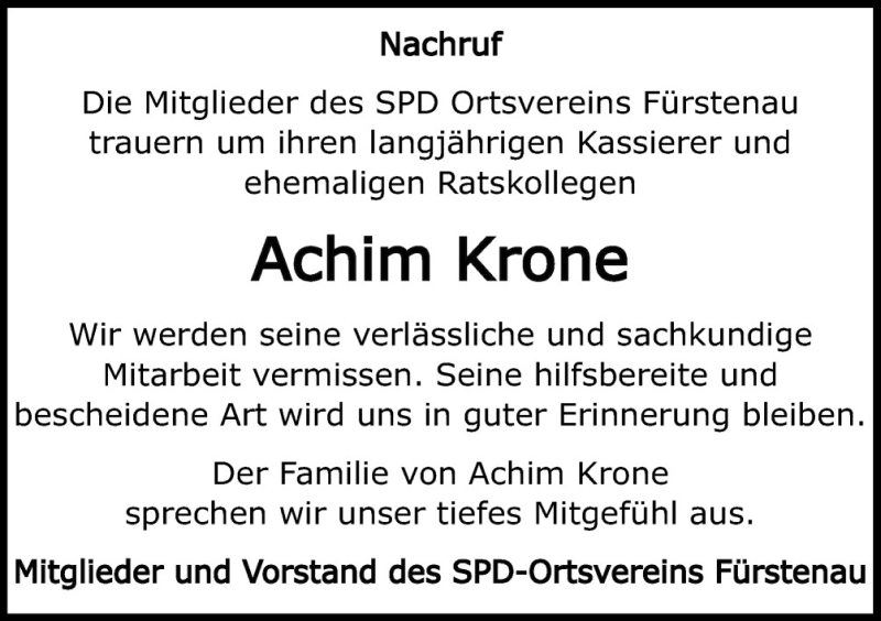  Traueranzeige für Achim Krone vom 17.10.2015 aus Neue Osnabrücker Zeitung GmbH & Co. KG