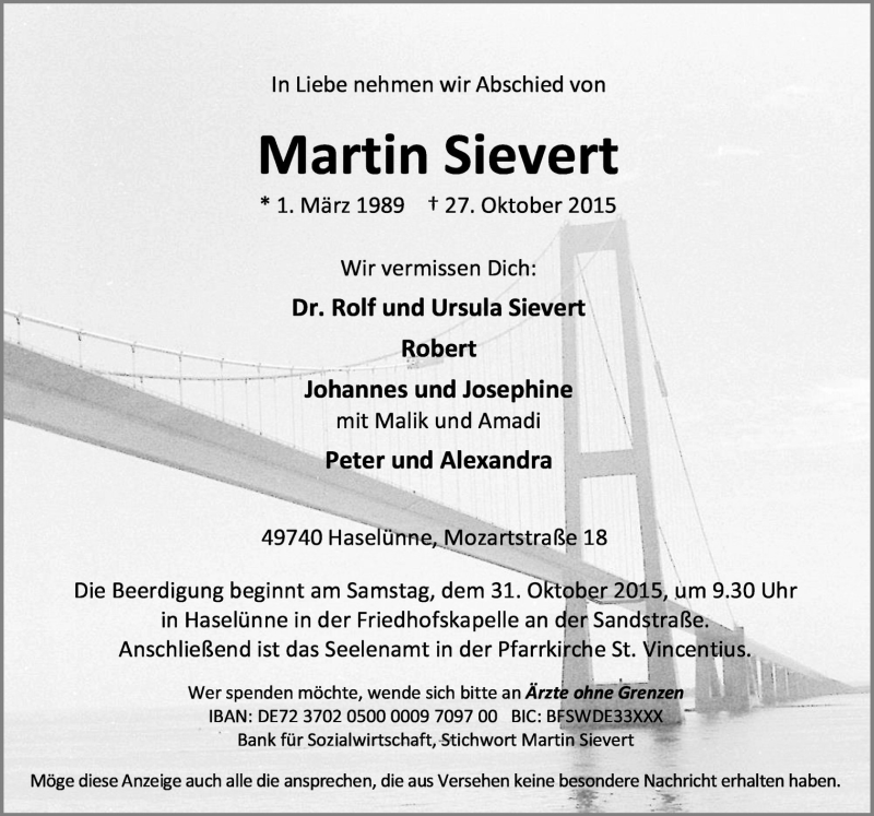  Traueranzeige für Martin Sievert vom 30.10.2015 aus Neue Osnabrücker Zeitung GmbH & Co. KG