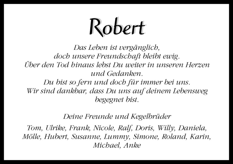  Traueranzeige für Robert  vom 24.10.2015 aus Neue Osnabrücker Zeitung GmbH & Co. KG