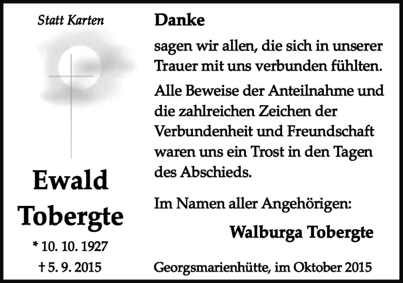  Traueranzeige für Ewald Tobergte vom 10.10.2015 aus Neue Osnabrücker Zeitung GmbH & Co. KG