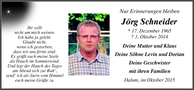  Traueranzeige für Jörg Schneider vom 02.10.2015 aus Neue Osnabrücker Zeitung GmbH & Co. KG