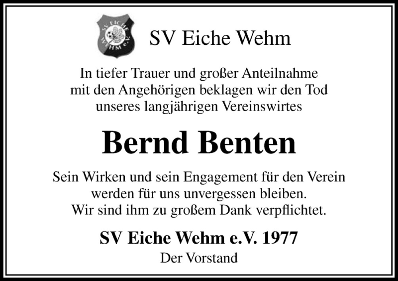  Traueranzeige für Bernd Benten vom 27.10.2015 aus Neue Osnabrücker Zeitung GmbH & Co. KG
