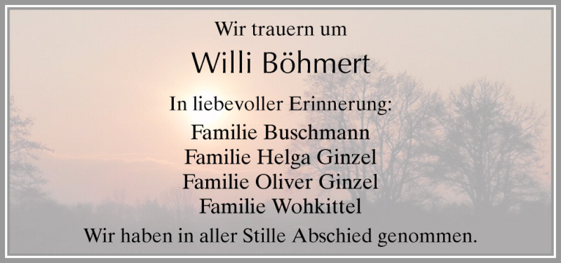  Traueranzeige für Willi Böhmert vom 24.10.2015 aus Neue Osnabrücker Zeitung GmbH & Co. KG