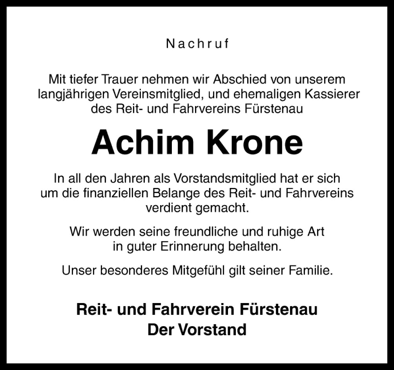  Traueranzeige für Achim Krone vom 15.10.2015 aus Neue Osnabrücker Zeitung GmbH & Co. KG