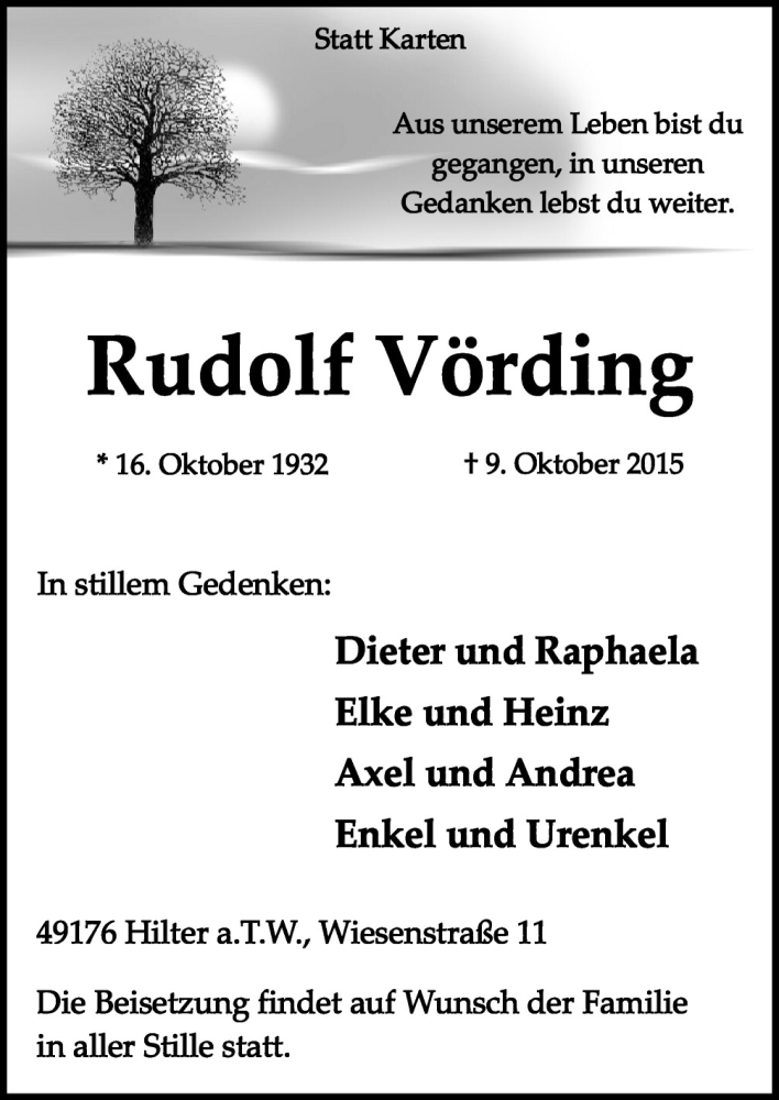 Traueranzeige für Rudolf Vörding vom 14.10.2015 aus Neue Osnabrücker Zeitung GmbH & Co. KG