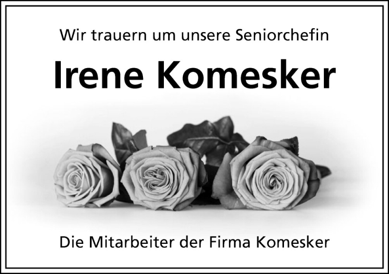  Traueranzeige für Irene Komesker vom 27.10.2015 aus Neue Osnabrücker Zeitung GmbH & Co. KG