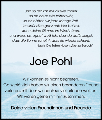 Traueranzeige von Joe Pohl von Neue Osnabrücker Zeitung GmbH & Co. KG
