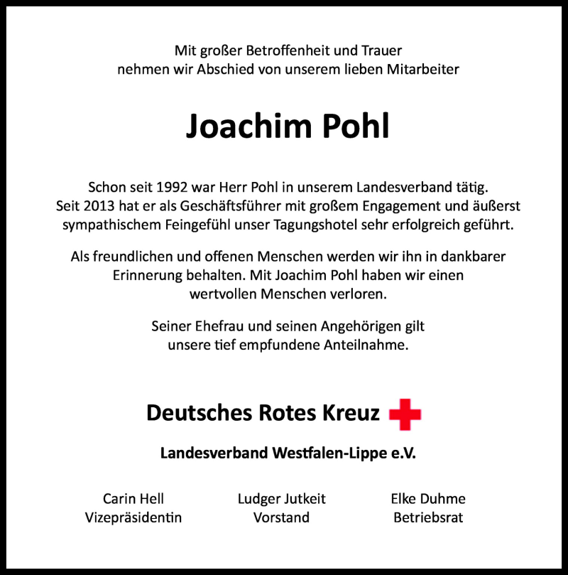  Traueranzeige für Joachim Pohl vom 17.10.2015 aus Neue Osnabrücker Zeitung GmbH & Co. KG