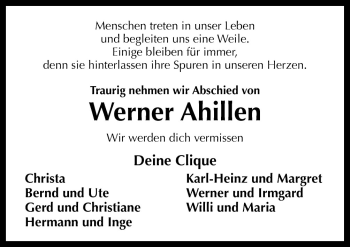 Traueranzeige von Werner Ahillen von Neue Osnabrücker Zeitung GmbH & Co. KG