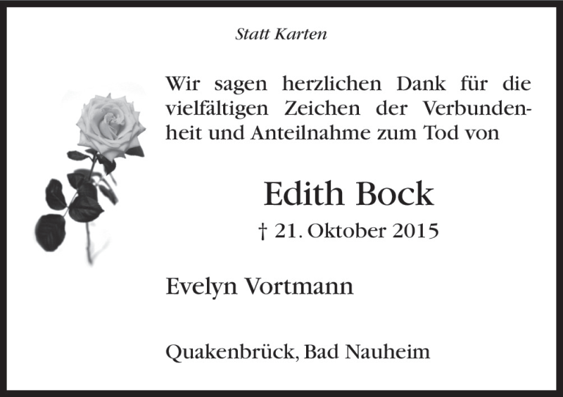  Traueranzeige für Edith Bock vom 26.11.2015 aus Neue Osnabrücker Zeitung GmbH & Co. KG