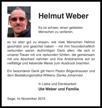 Traueranzeige von Helmut Weber von Neue Osnabrücker Zeitung GmbH & Co. KG