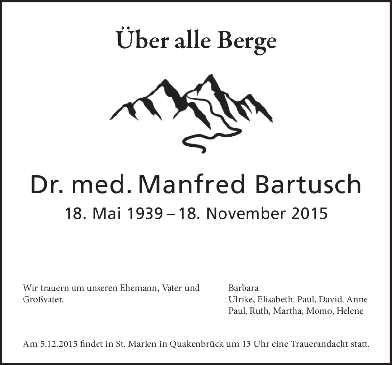  Traueranzeige für Manfred Bartusch vom 28.11.2015 aus Neue Osnabrücker Zeitung GmbH & Co. KG