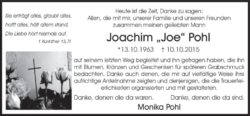  Traueranzeige für Joachim Pohl vom 21.11.2015 aus Neue Osnabrücker Zeitung GmbH & Co. KG