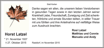 Traueranzeige von Horst Latzel von Neue Osnabrücker Zeitung GmbH & Co. KG