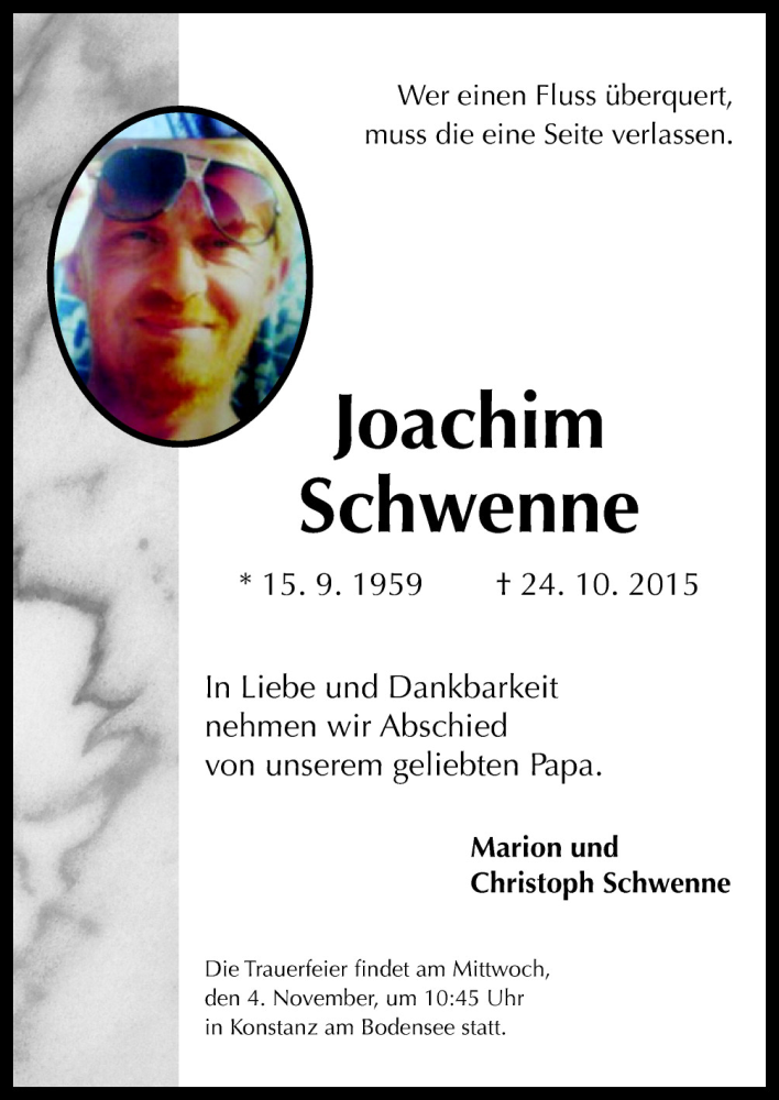  Traueranzeige für Joachim Schwenne vom 04.11.2015 aus Neue Osnabrücker Zeitung GmbH & Co. KG