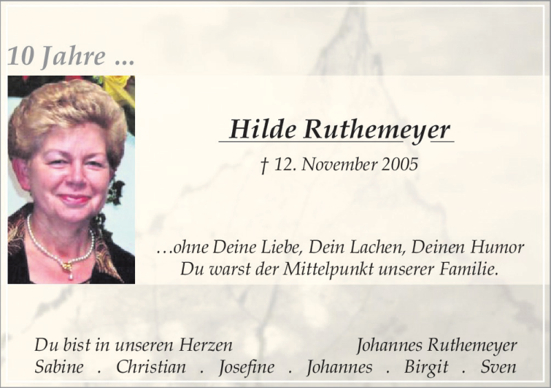  Traueranzeige für Hilde Ruthemeyer vom 12.11.2015 aus Neue Osnabrücker Zeitung GmbH & Co. KG