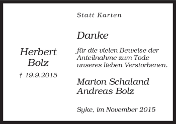 Traueranzeige von Herbert Bolz von Neue Osnabrücker Zeitung GmbH & Co. KG