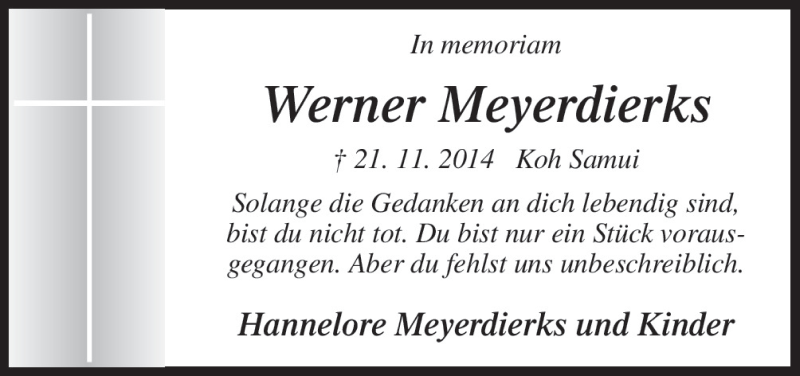  Traueranzeige für Werner Meyerdierks vom 21.11.2015 aus Neue Osnabrücker Zeitung GmbH & Co. KG