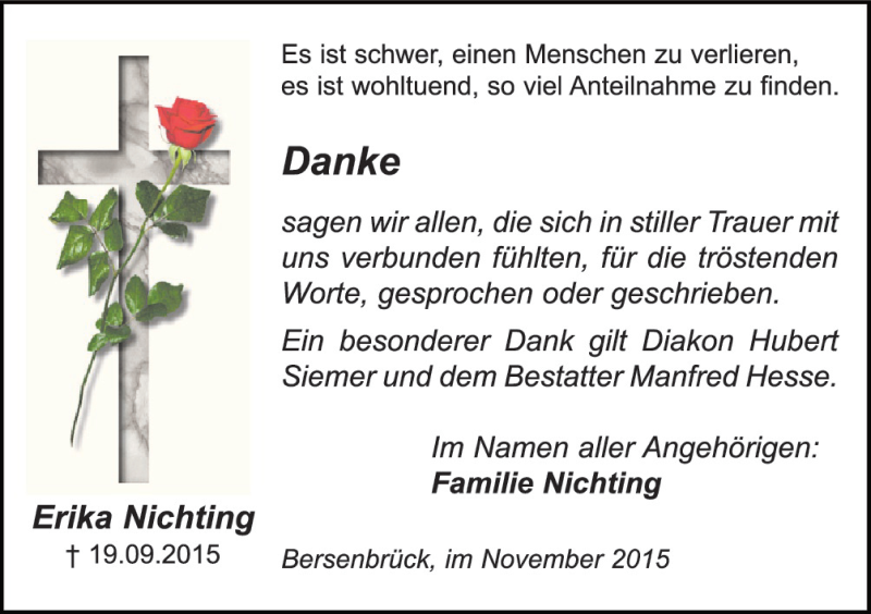  Traueranzeige für Erika Nichting vom 14.11.2015 aus Neue Osnabrücker Zeitung GmbH & Co. KG