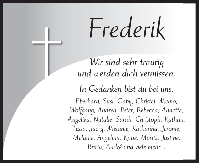  Traueranzeige für Frederik  vom 28.11.2015 aus Neue Osnabrücker Zeitung GmbH & Co. KG