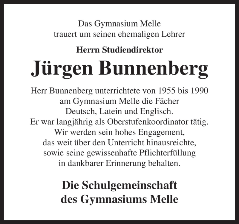  Traueranzeige für Jürgen Bunnenberg vom 09.12.2015 aus Neue Osnabrücker Zeitung GmbH & Co. KG