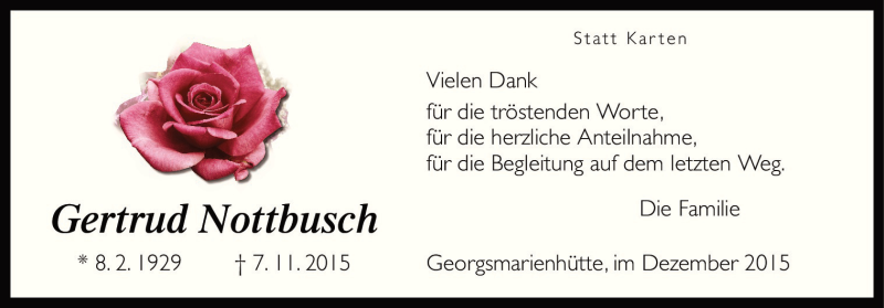  Traueranzeige für Gertrud Nottbusch vom 05.12.2015 aus Neue Osnabrücker Zeitung GmbH & Co. KG