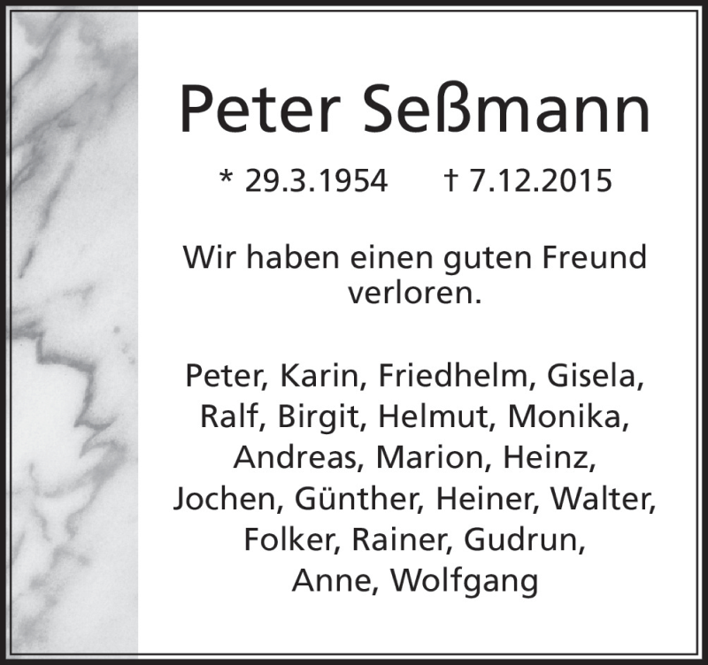  Traueranzeige für Peter Seßmann vom 10.12.2015 aus Neue Osnabrücker Zeitung GmbH & Co. KG