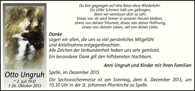  Traueranzeige für Otto Ungruh vom 02.12.2015 aus Neue Osnabrücker Zeitung GmbH & Co. KG