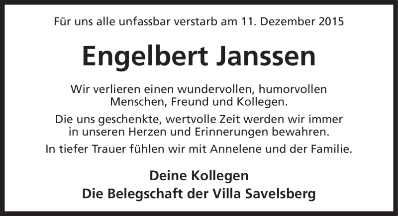  Traueranzeige für Engelbert Janssen vom 16.12.2015 aus Neue Osnabrücker Zeitung GmbH & Co. KG