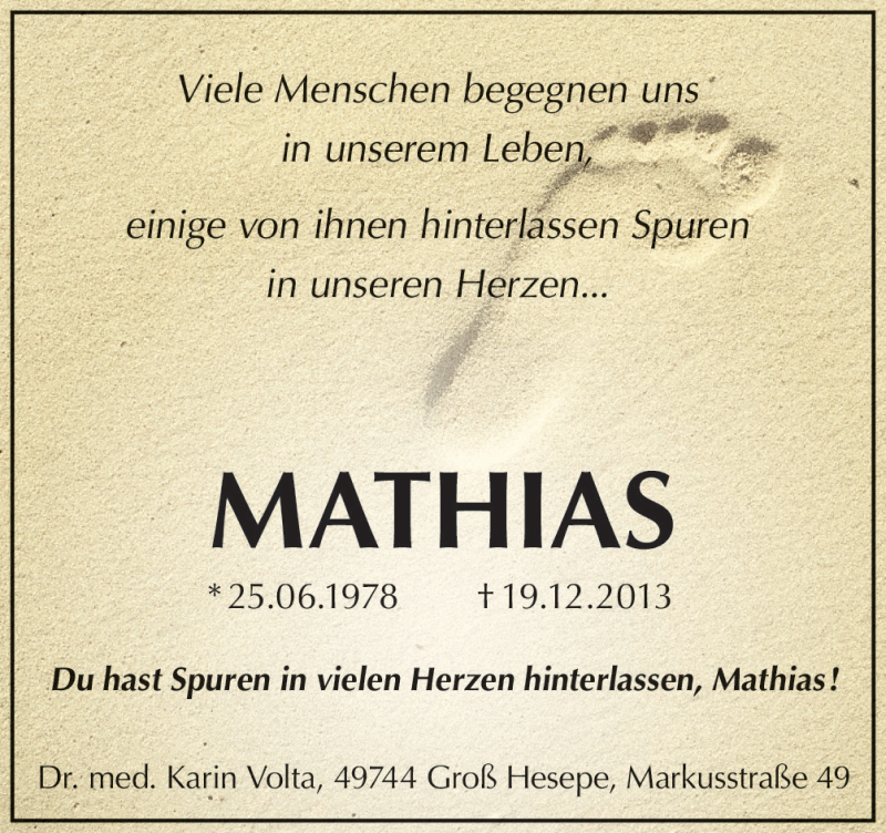  Traueranzeige für Mathias Volta vom 19.12.2015 aus Neue Osnabrücker Zeitung GmbH & Co. KG