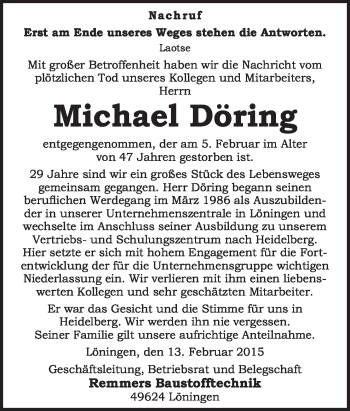 Traueranzeige von Michael Döring von Neue Osnabrücker Zeitung GmbH & Co. KG